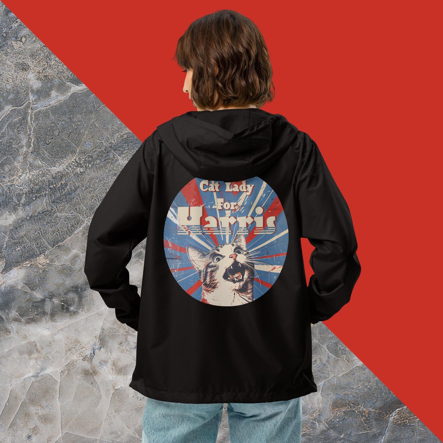 Cat Lady for Harris Unisex lightweight zip up windbreaker